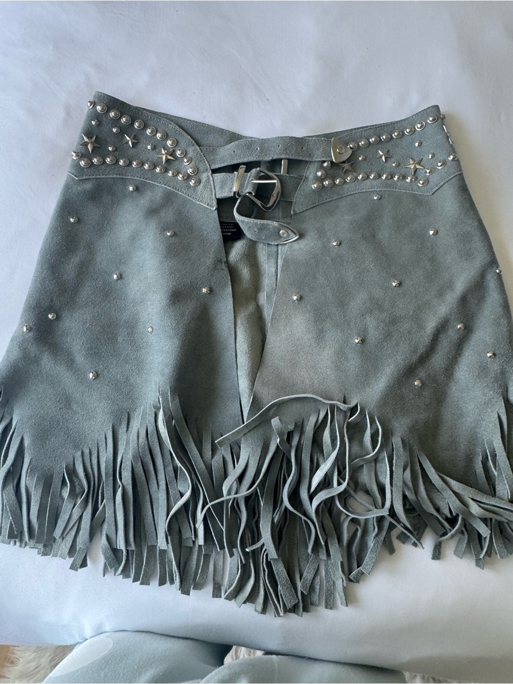 Studded Fringe Mini Skirt - Gray